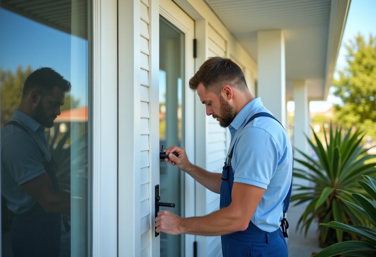 Locksmith fitting a new lock to a coastal cottage door — Northbridge